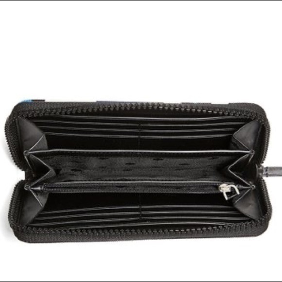 Kate Spade Floral Canvas Zip Wallet Black Blue Flower Print Card Holder NWT - Picture 2 of 7